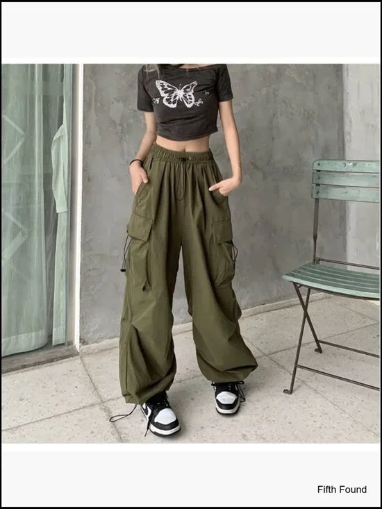 Women's Baggy Cargo Pants High Waist Straight Leg Multi Pocket Loose Fit - Picture 2 of 7